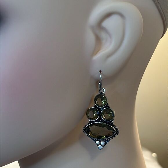 NWT NATURALSMOKY CITRINE DANGLE EARRINGS 925 STERLING SILVER 50carats. - Picture 7 of 11